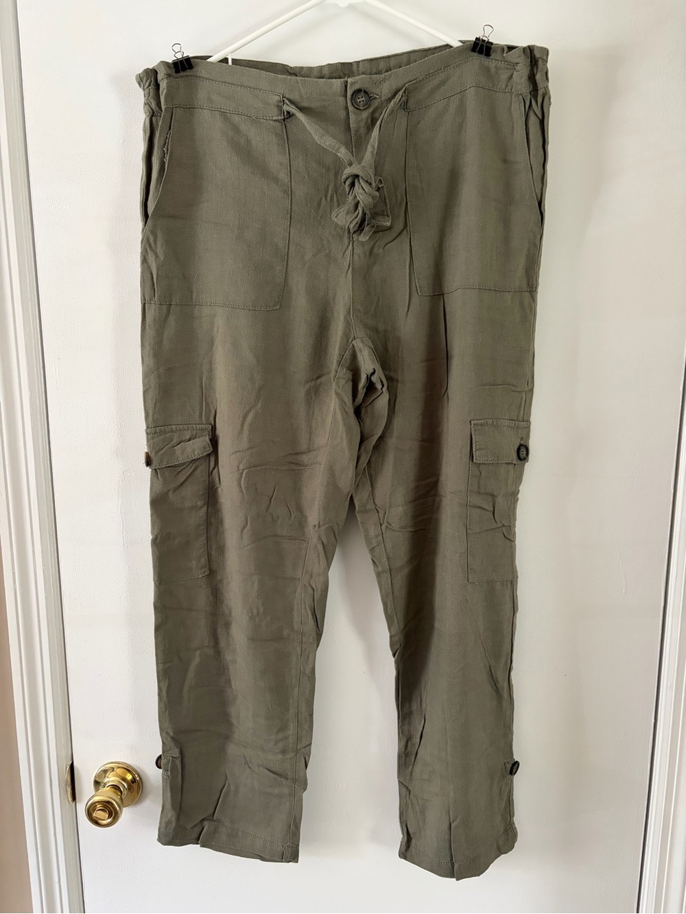 Wide-Leg Cargo Jumpsuit Pants in Olive Green